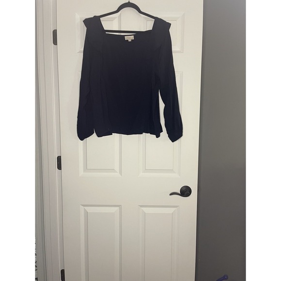 LOFT Tops - Loft Long Sleeve Square Neck Ruffle Detail Blouse Top Xl Navy Nwt